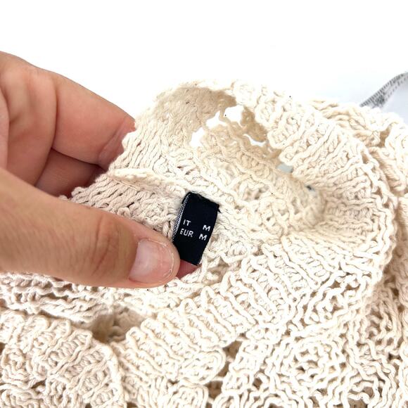 Les Copains Crochet Knit Sweater Vest Neutral Beige Tan Medium Cropped - Picture 6 of 6